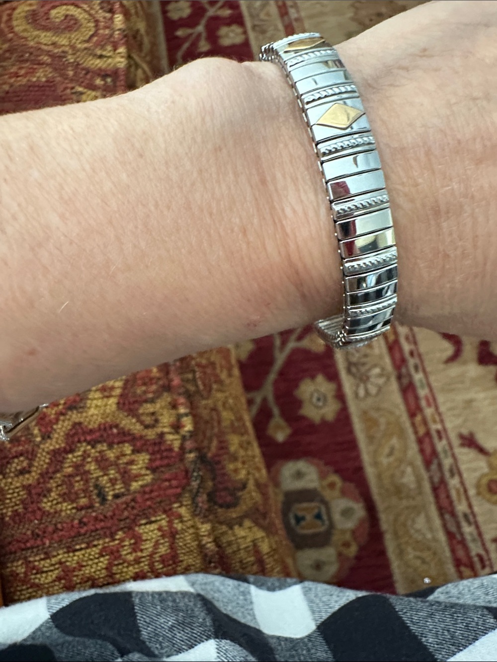 Two-Tone Silver and 14 it Gold Stretch Bracelet - Women Jewelry